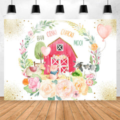 Lofaris Sparkle Floral Wooden House Animal Birthday Backdrop