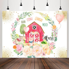 Lofaris Sparkle Floral Wooden House Animal Birthday Backdrop
