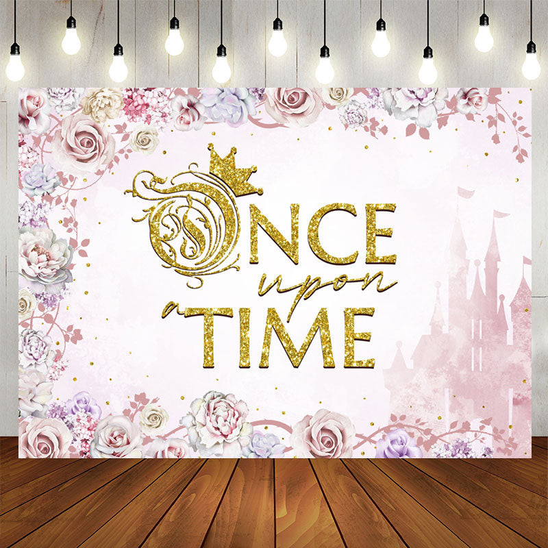 Lofaris Pink Flowers Once Upon A Time Girl Birthday Backdrop