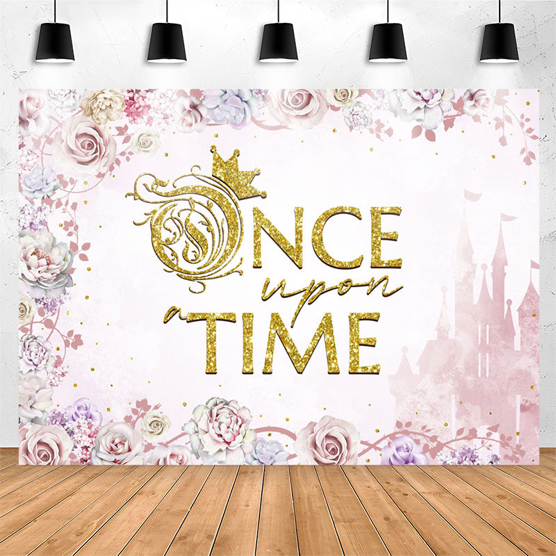 Lofaris Pink Flowers Once Upon A Time Girl Birthday Backdrop