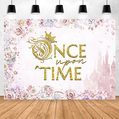 Lofaris Pink Flowers Once Upon A Time Girl Birthday Backdrop