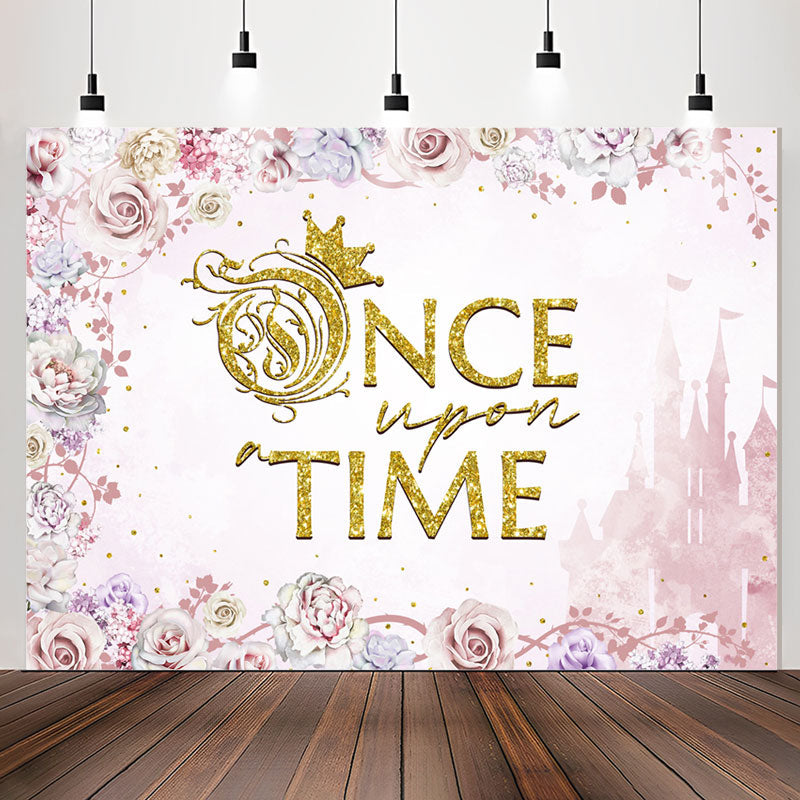 Lofaris Pink Flowers Once Upon A Time Girl Birthday Backdrop