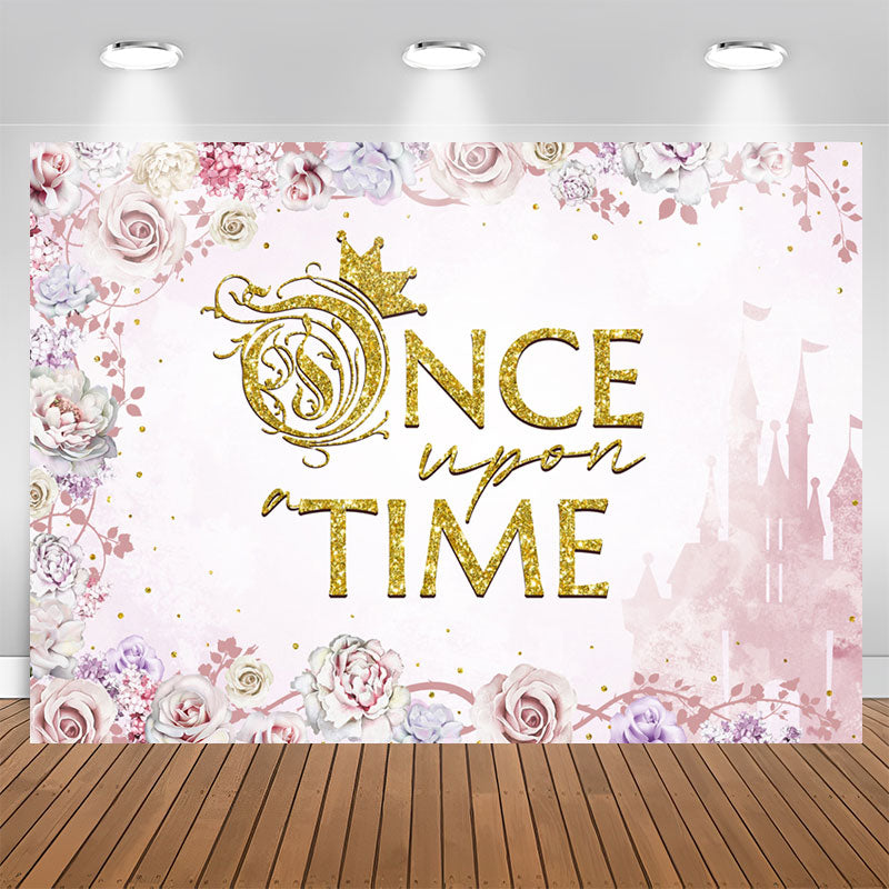 Lofaris Pink Flowers Once Upon A Time Girl Birthday Backdrop