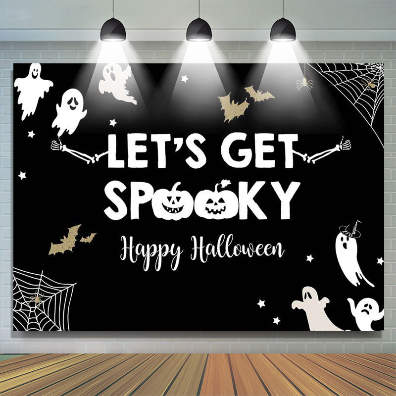 Lofaris White Ghost Lets Get Spooky Happy Halloween Backdrop