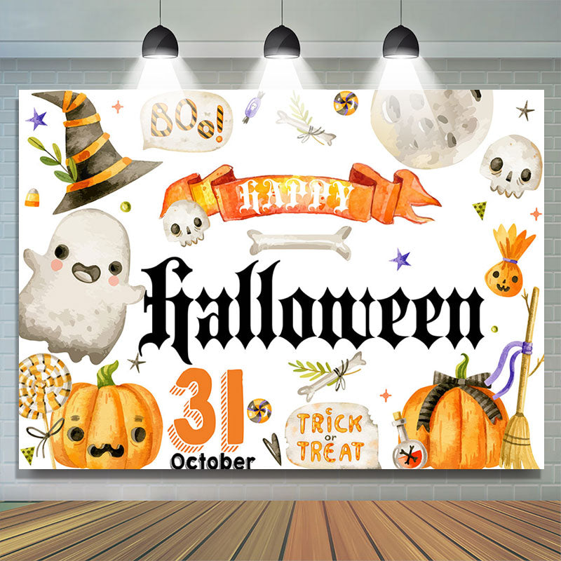 Lofaris Boo Ghost Pumpkin 31 October Happy Halloween Backdrop