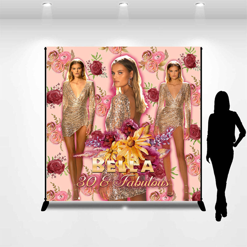 Lofaris Fabulous Floral Custom Photo 30th Birthday Backdrop