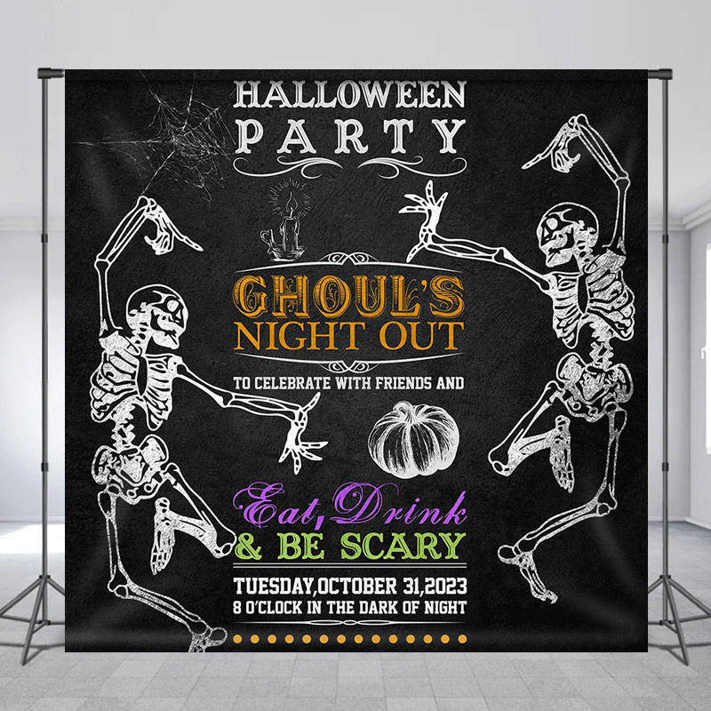Lofaris Night Out Skeleton Custom Text Halloween Party Backdrop