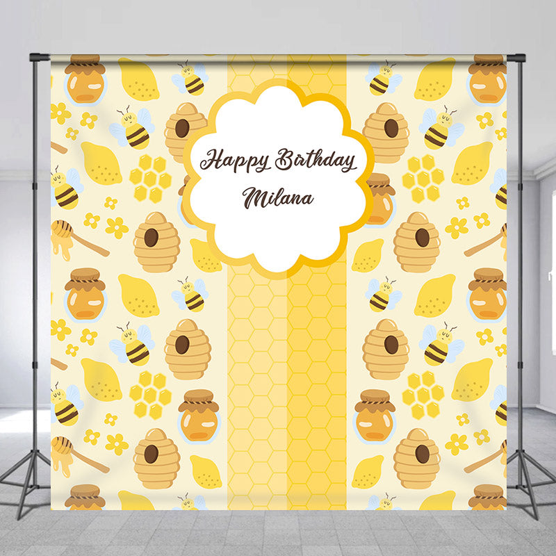 Lofaris Personalized Cute Honey Bees Yellow Birthday Backdrop