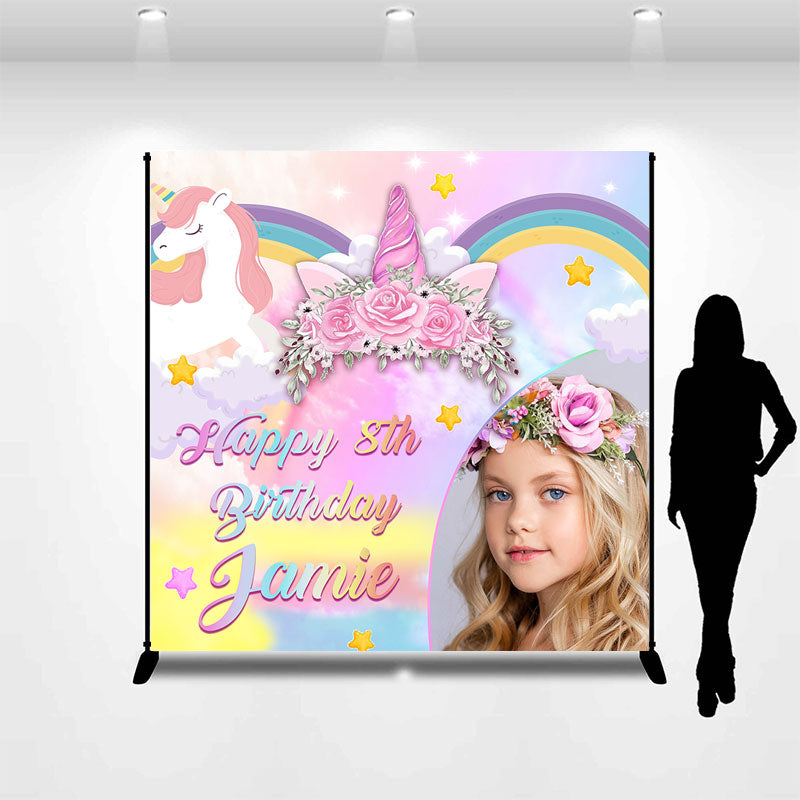 Lofaris Custom Photo Unicorn Girl 8th Birthday Backdrop