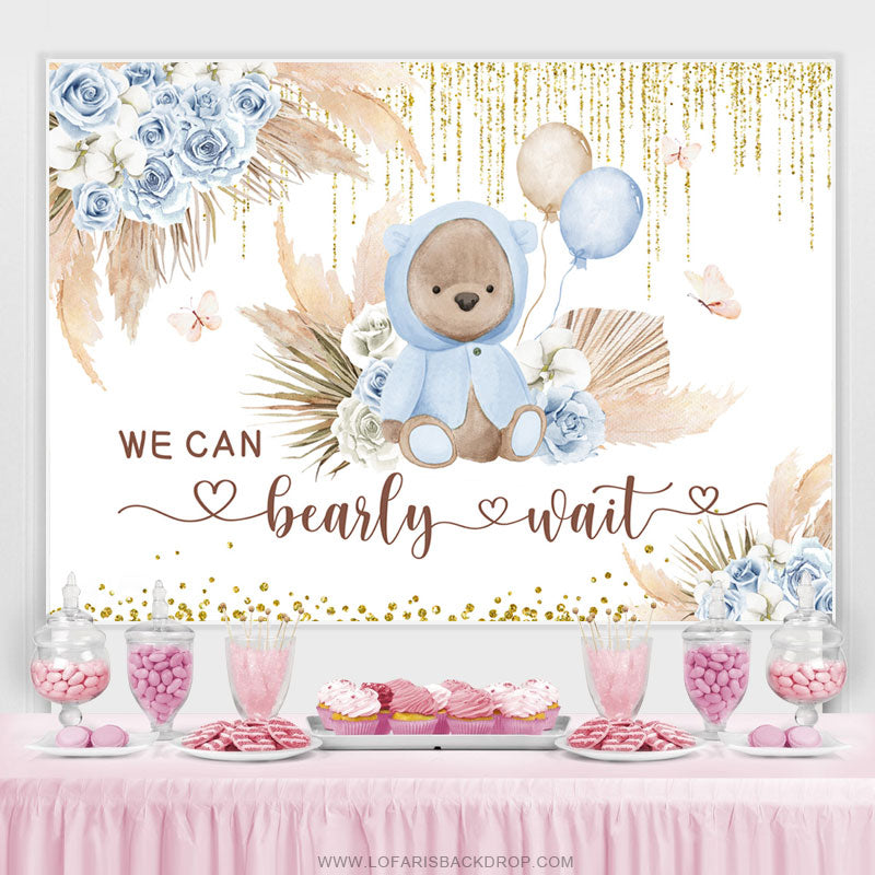 Lofaris Floral We Can Bearly Wait Teddy Baby Shower Backdrop