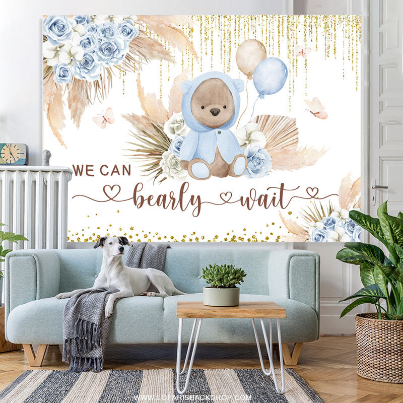 Lofaris Floral We Can Bearly Wait Teddy Baby Shower Backdrop