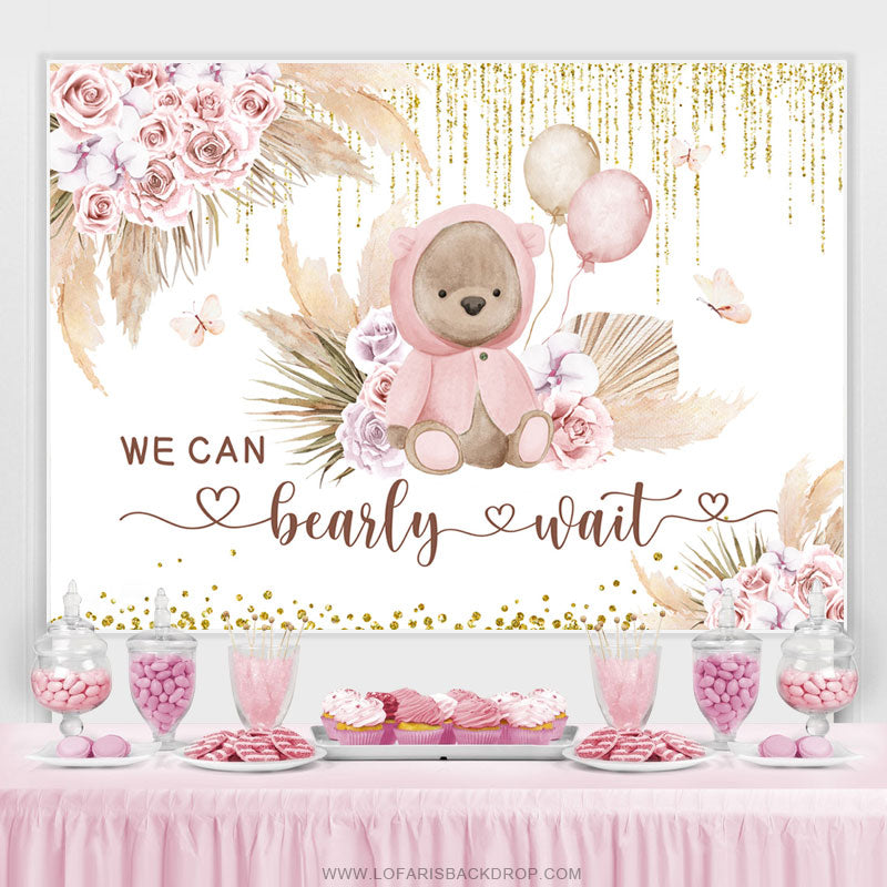Lofaris Floral Teddy Bear With Balloons Backdrop For Baby