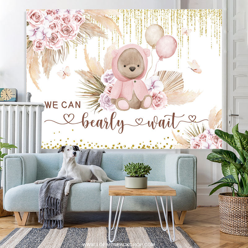 Lofaris Floral Teddy Bear With Balloons Backdrop For Baby