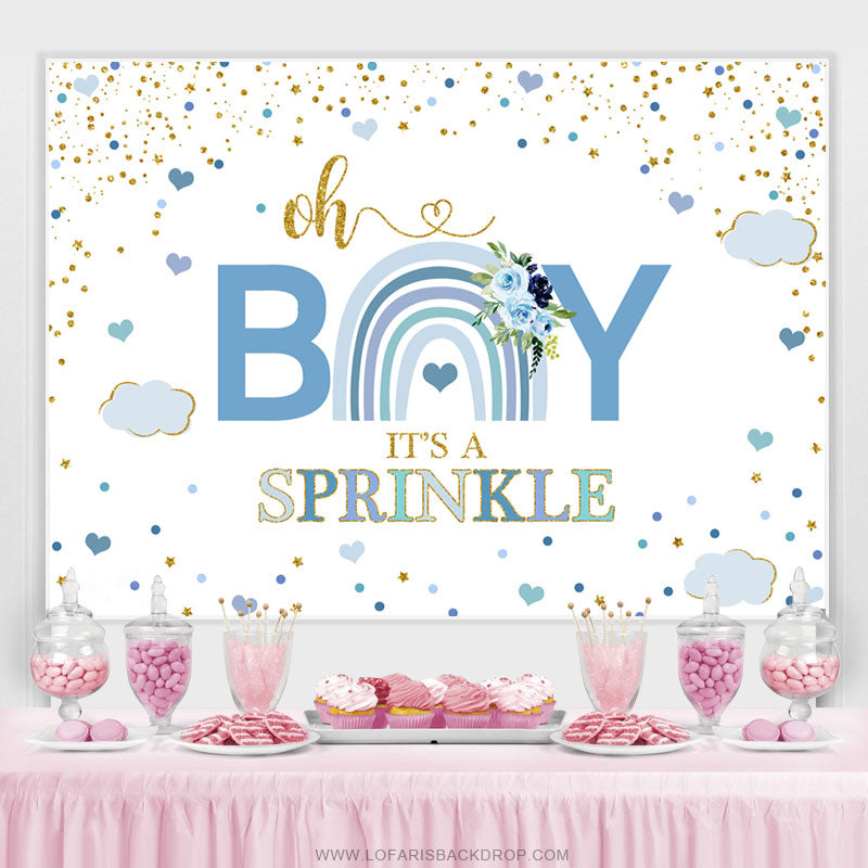 Lofaris Oh Boy Blue Heart And Cloud Baby Shower Backdrop