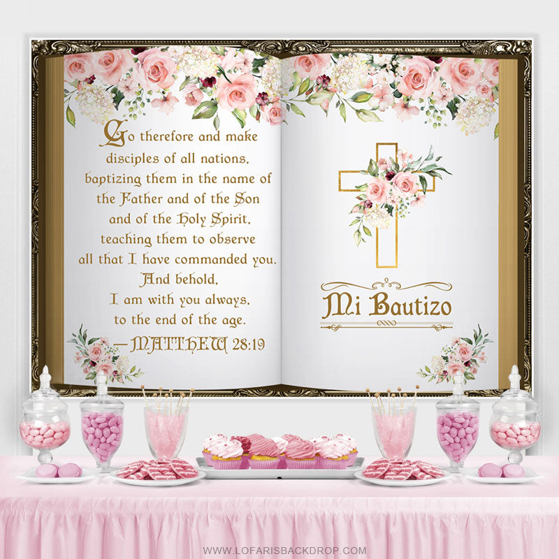Lofaris Floral Mi Bautizo Theme Christening Backdrop For Baby