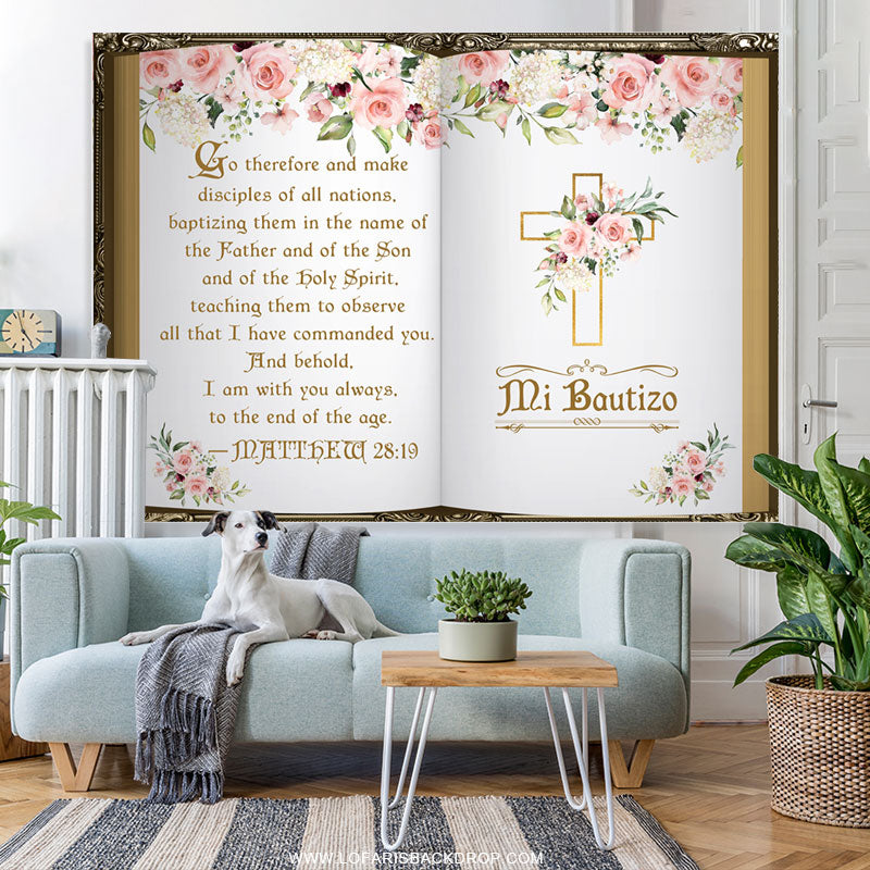 Lofaris Floral Mi Bautizo Theme Christening Backdrop For Baby