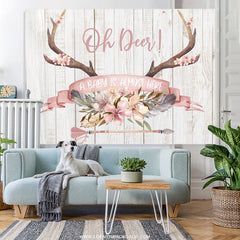 Lofaris A Baby Is Here Floral Antler Shower Backdrop