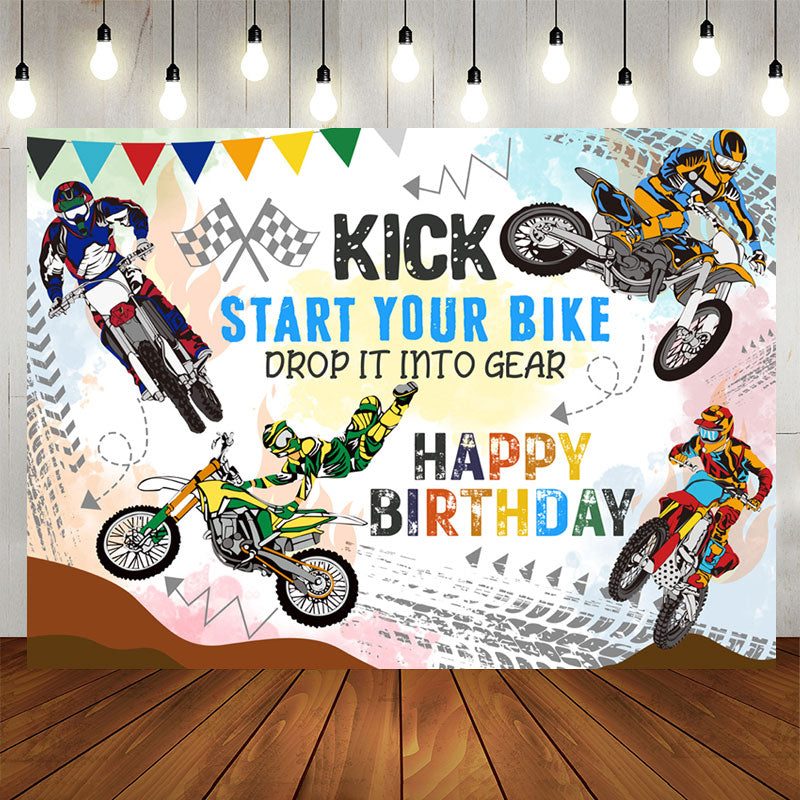 Lofaris Kick Start Your Bike Drop Into Gear Birthday Backdrop