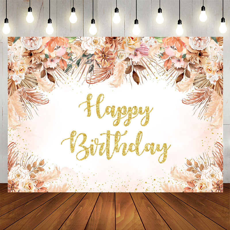 Lofaris Bohemia Floral Glitter Happy Birthday Backdrop