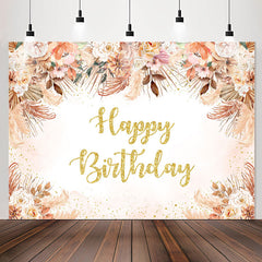 Lofaris Bohemia Floral Glitter Happy Birthday Backdrop