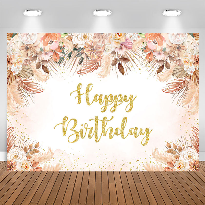 Lofaris Bohemia Floral Glitter Happy Birthday Backdrop