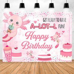 Lofaris Lovely Pink Axolotl Cake Happy Birthday Backdrop