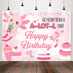 Lofaris Lovely Pink Axolotl Cake Happy Birthday Backdrop
