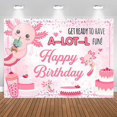 Lofaris Lovely Pink Axolotl Cake Happy Birthday Backdrop