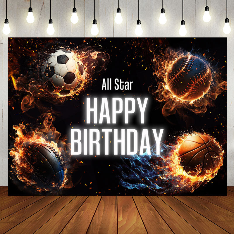 Lofaris All Star Football Basketball Sport Birthday Backdrop