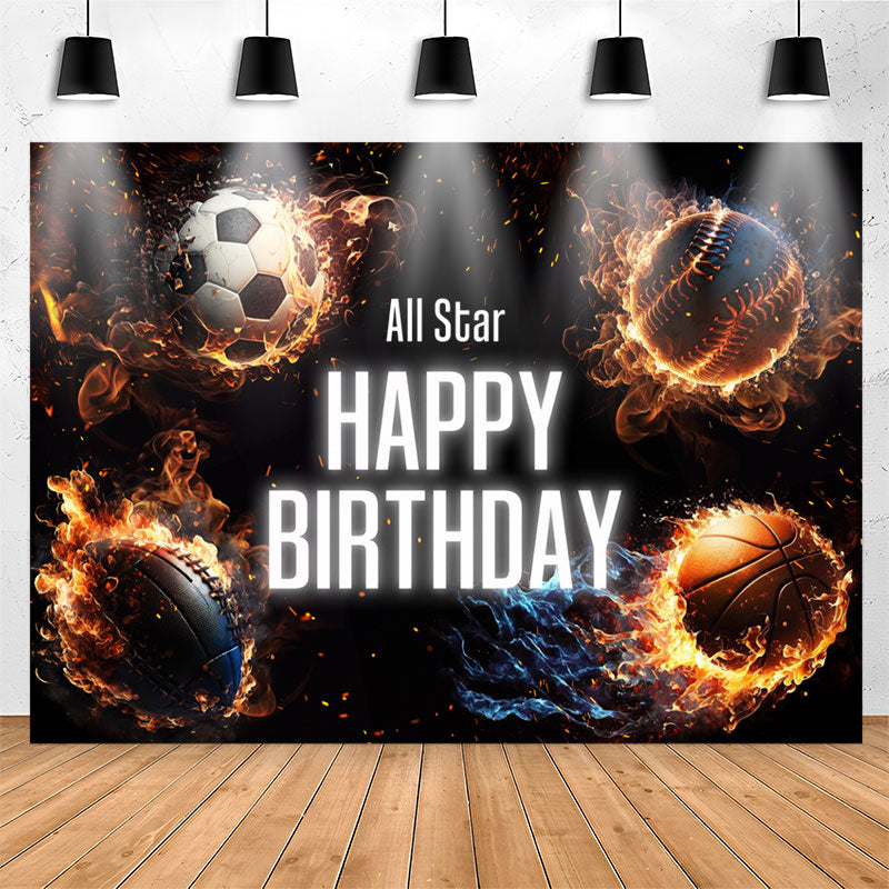 Lofaris All Star Football Basketball Sport Birthday Backdrop