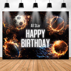 Lofaris All Star Football Basketball Sport Birthday Backdrop