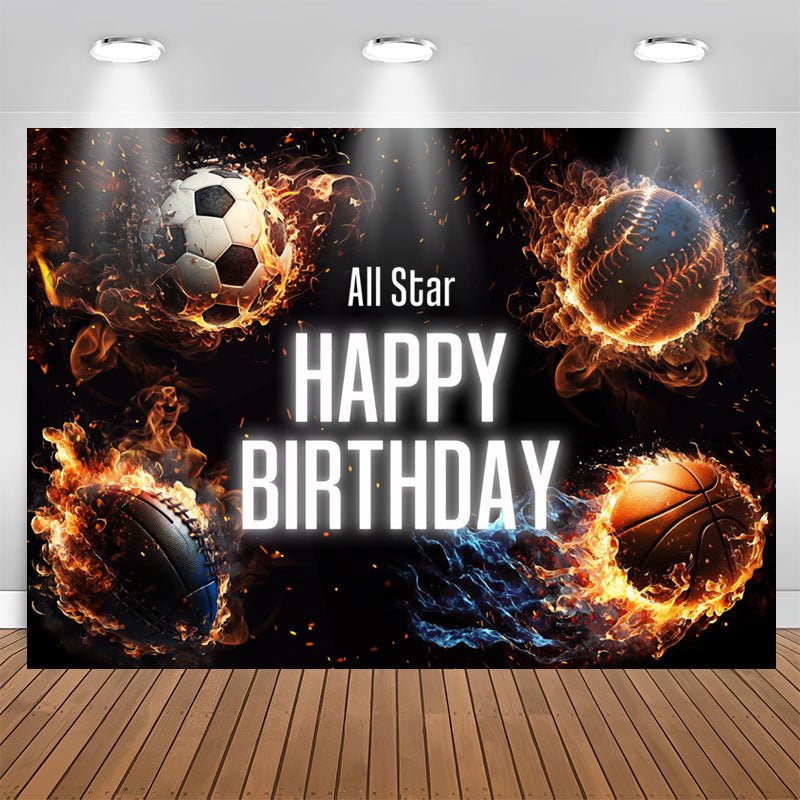 Lofaris All Star Football Basketball Sport Birthday Backdrop