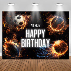 Lofaris All Star Football Basketball Sport Birthday Backdrop