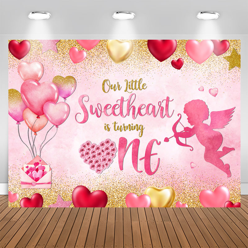 Lofaris Sweetheart One Pink Balloon 1st Birthday Backdrop