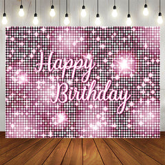 Lofaris Pink Glitter Sequin Simple Happy Birthday Backdrop