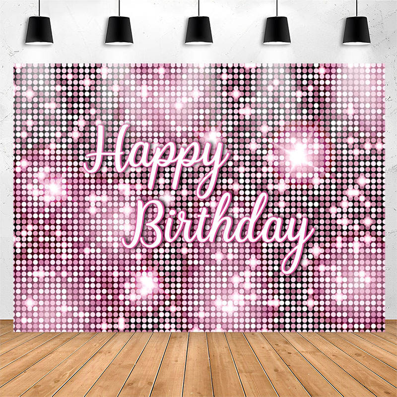 Lofaris Pink Glitter Sequin Simple Happy Birthday Backdrop