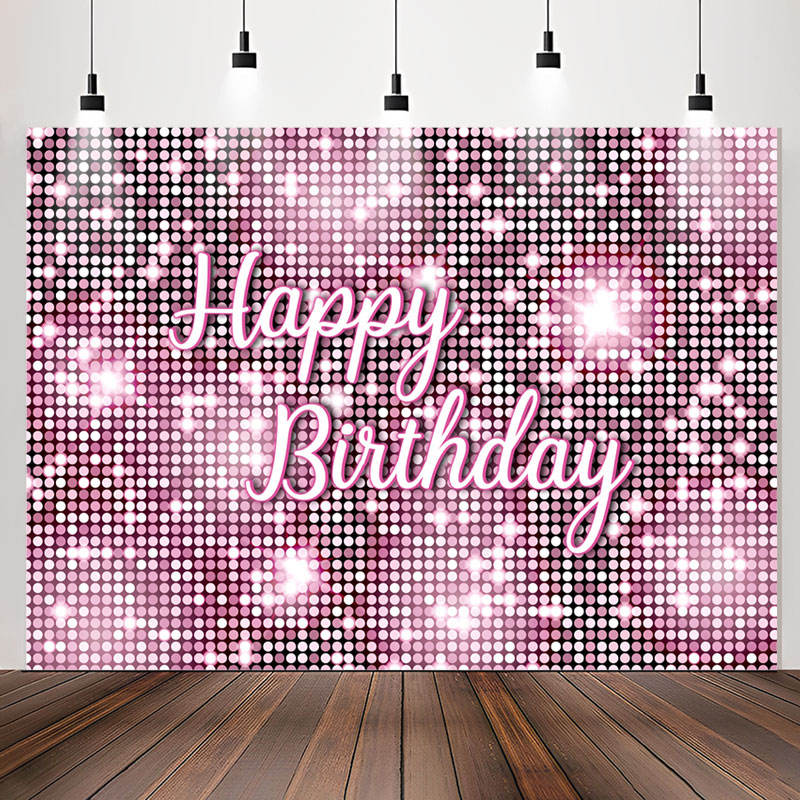 Lofaris Pink Glitter Sequin Simple Happy Birthday Backdrop