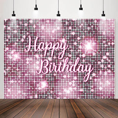 Lofaris Pink Glitter Sequin Simple Happy Birthday Backdrop