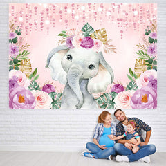 Pink Floral Elephant Themed Baby Shower Backdrop