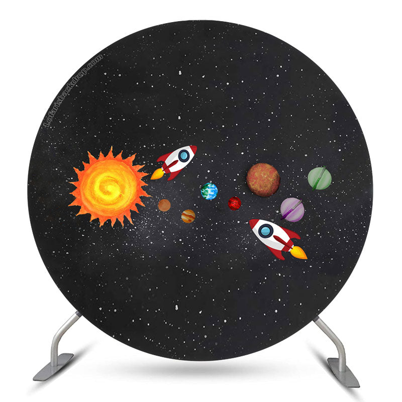 Lofaris Rocket And Universe Round Birthday Backdrop For Boy