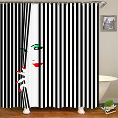 Lofaris 3D Black Stripe Woman Shower Curtain For Bathroom