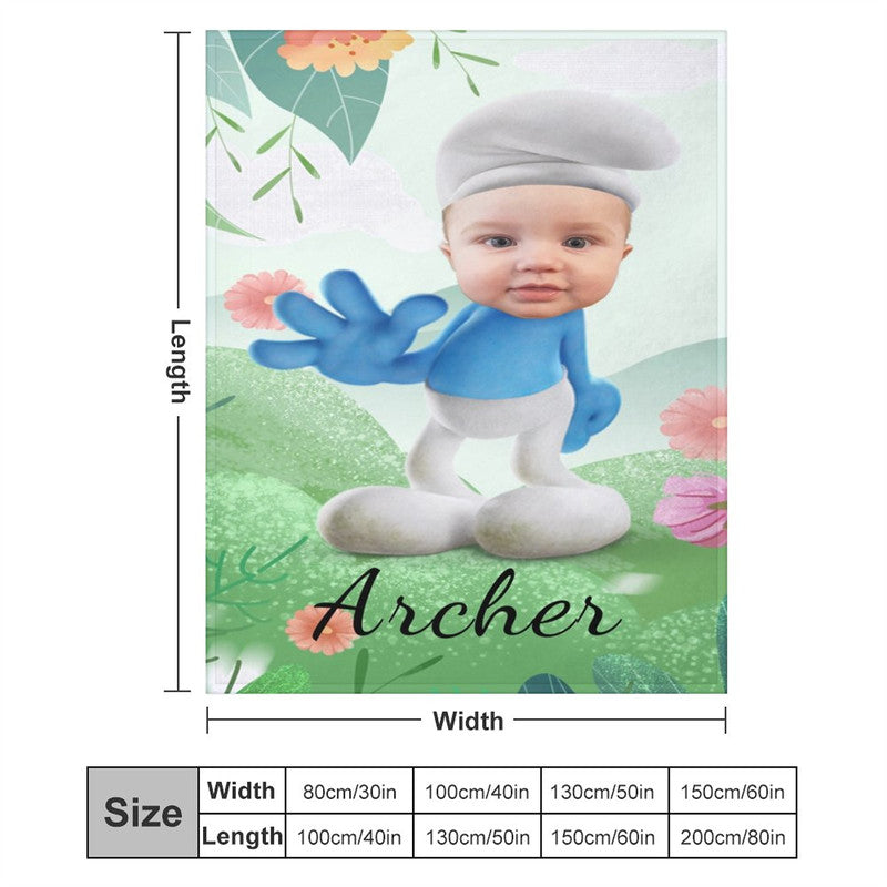 Lofaris Personalized Smurfs Face Green Flower Soft Blanket