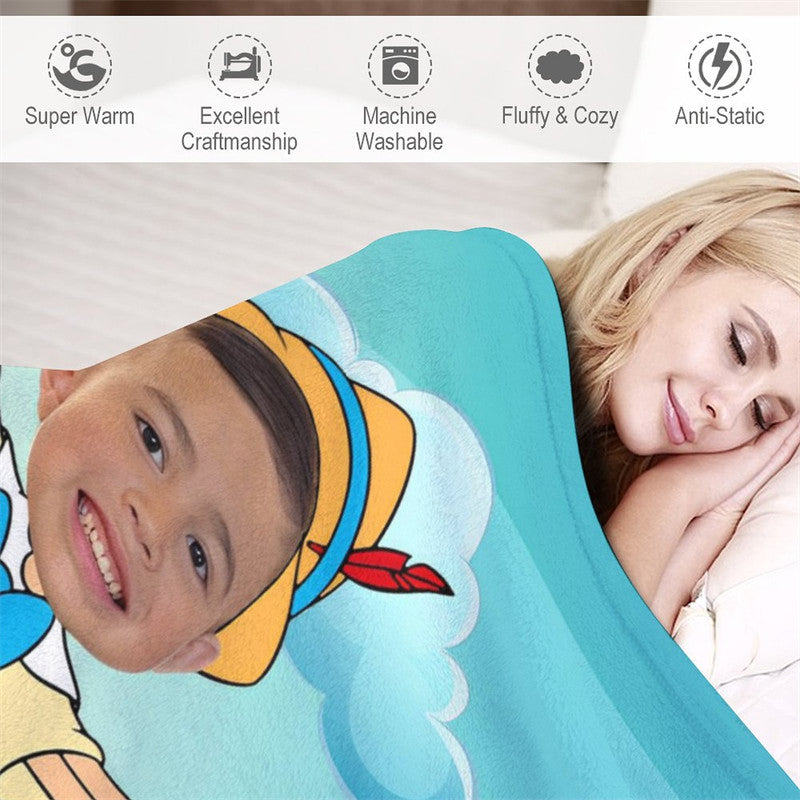 Lofaris Personalized Photo Pinocchio Windmill Green Blanket