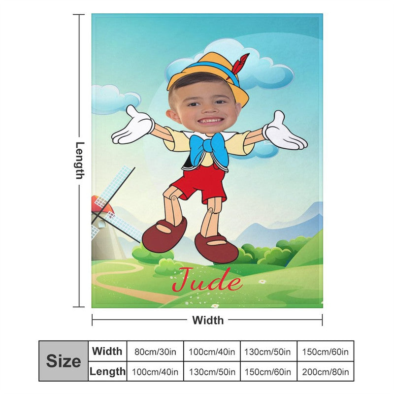 Lofaris Personalized Photo Pinocchio Windmill Green Blanket