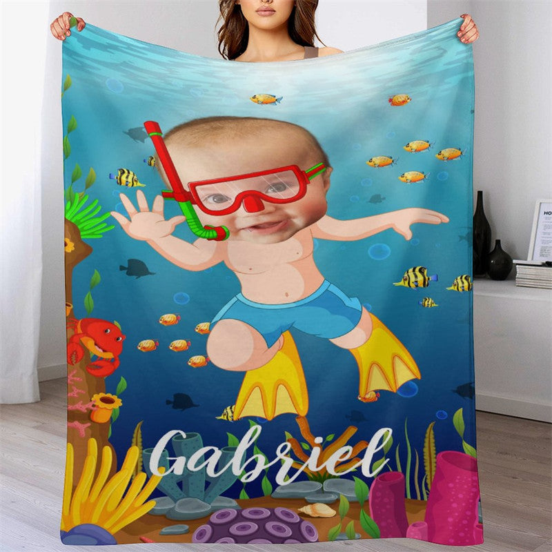 Lofaris Personalized Baby Boy Diving Sea World Fish Blanket