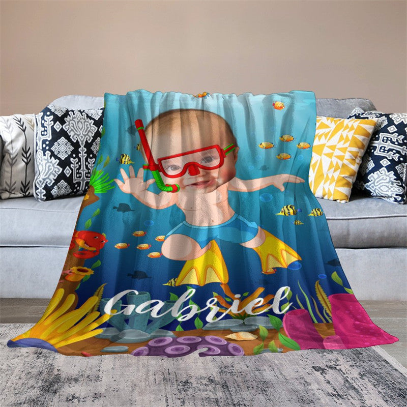 Lofaris Personalized Baby Boy Diving Sea World Fish Blanket