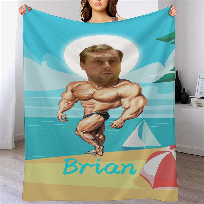 Lofaris Customized Photo Musle Man Coastal Beach Blanket