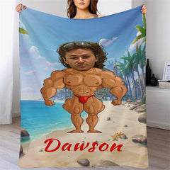 Lofaris Personalized Body Builder Boy Coastal Beach Blanket