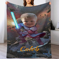 Lofaris Personalized Universe Battle Star Boy Face Blanket