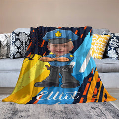 Lofaris Personalized Photo Cartoon Hug Policeman Boy Blanket
